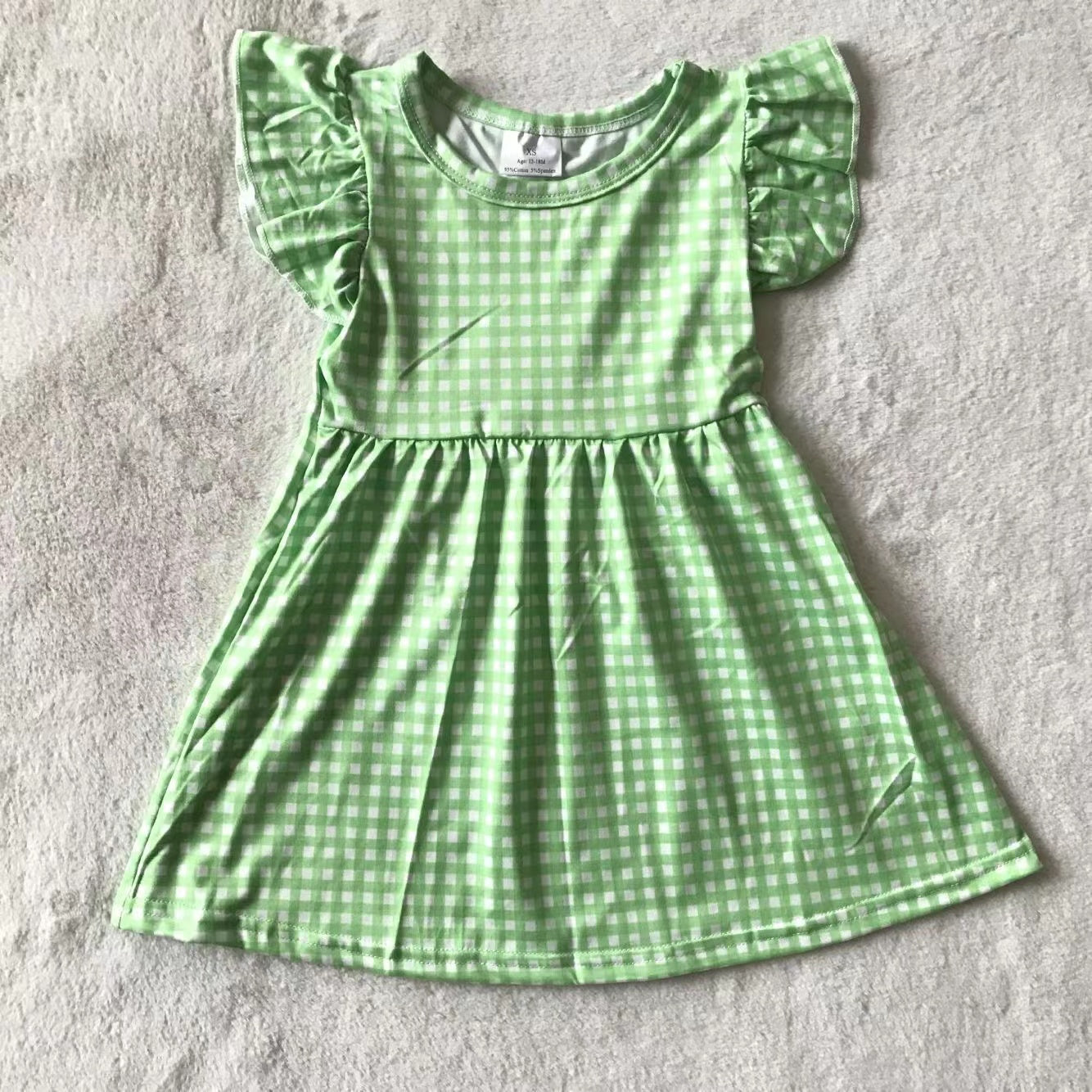 Baby girls summer green dots pearl dresses