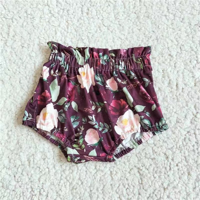 Baby infant girls maroon floral summer bummies bloomers