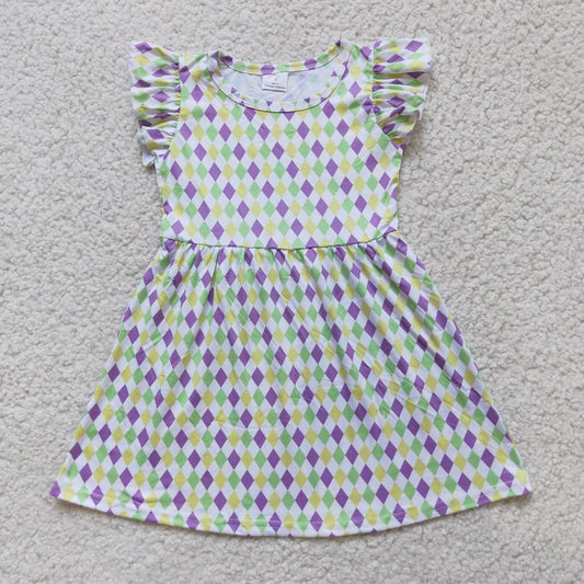 Baby girls purple green plaid pearl dresses