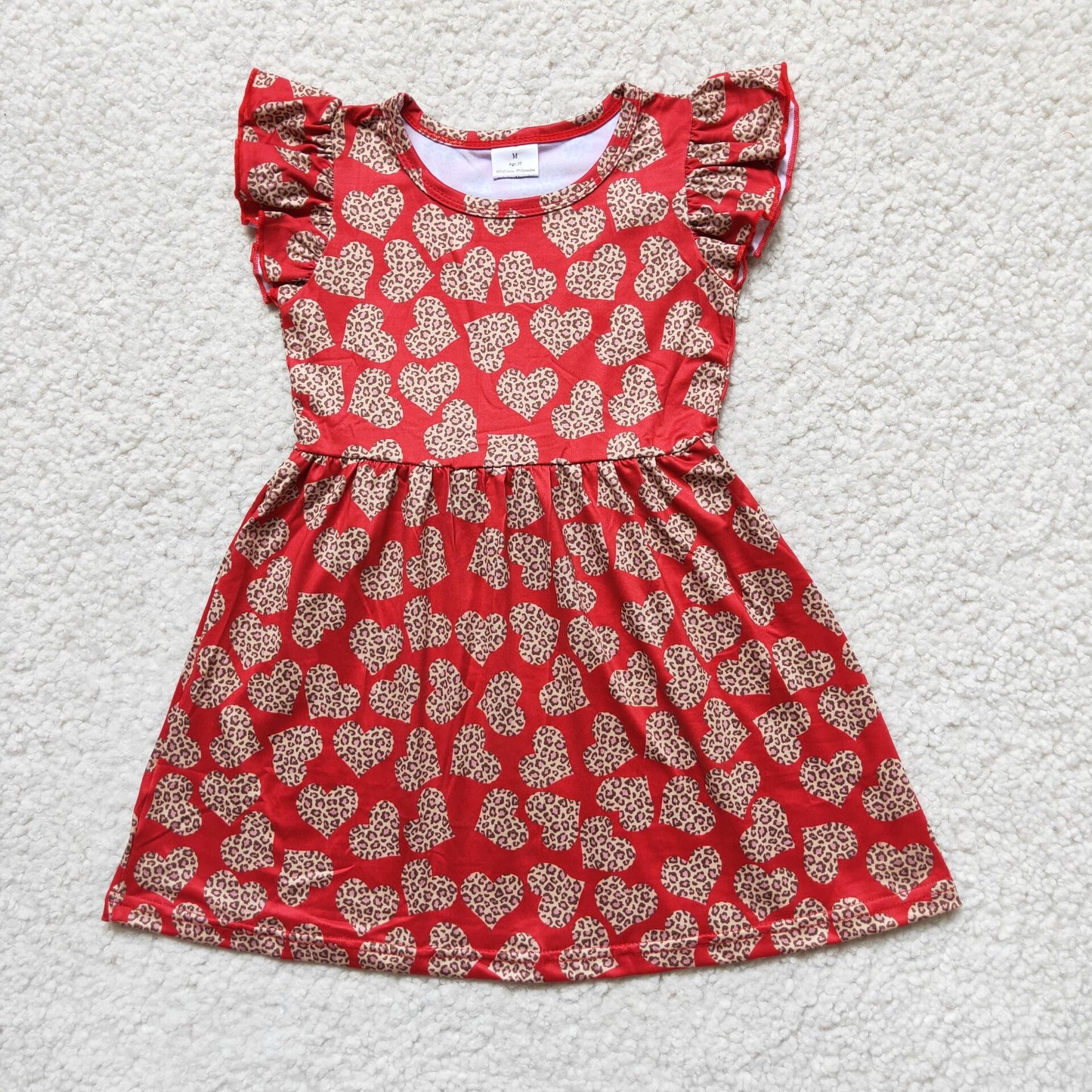 Baby girls red leopard heart pearl dresses