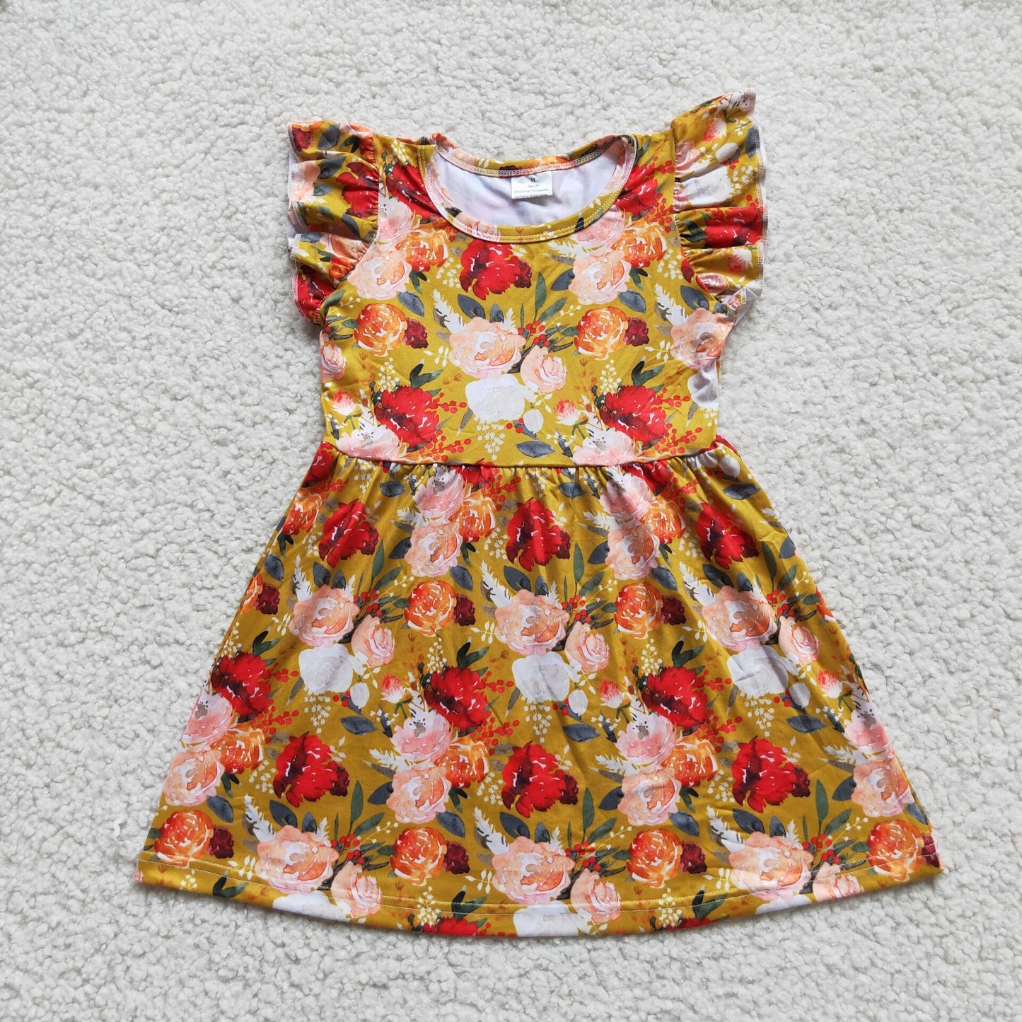 Baby girls yellow floral pearl dresses