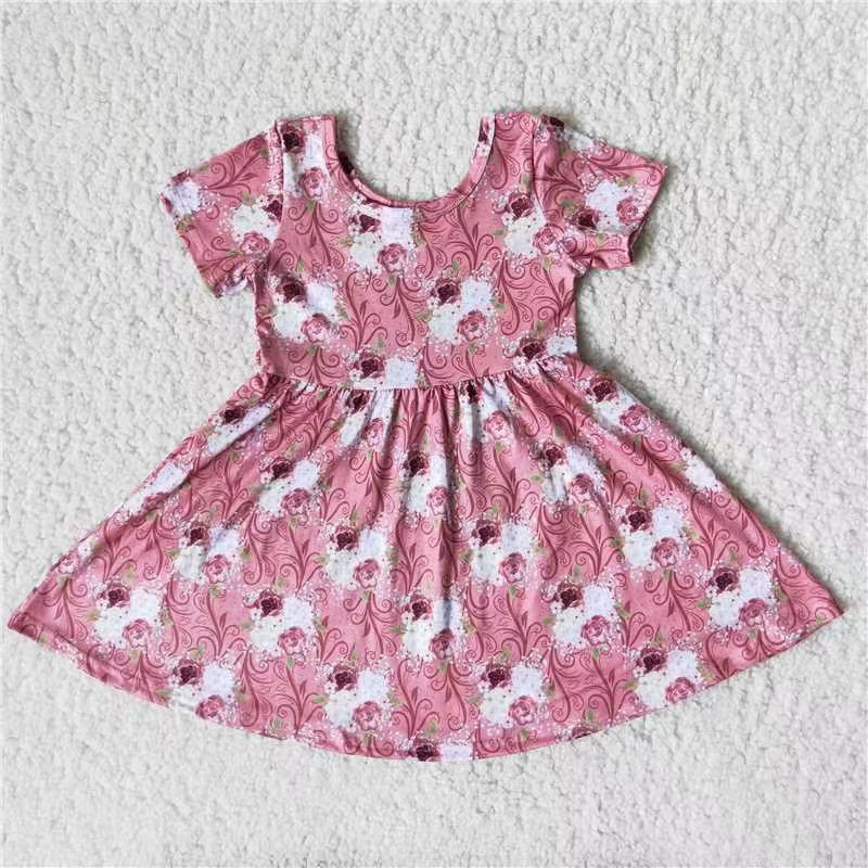 Baby girls pink flower twirl dresses