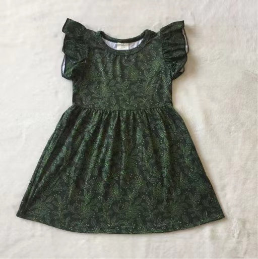 Baby girls green leaves pearl dresses