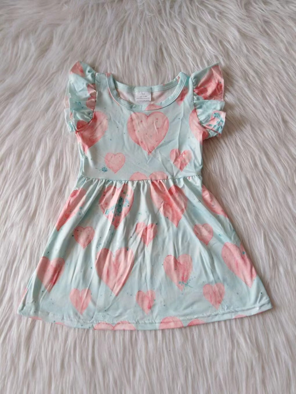 Baby girls blue pink heart pearl dresses