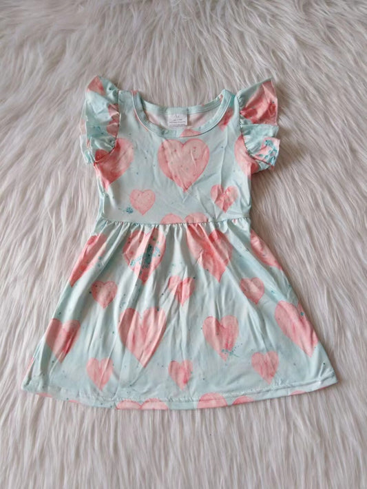 Baby girls blue pink heart pearl dresses