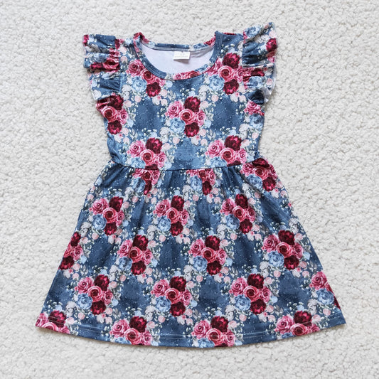 Baby girls navy pink flower pearl dresses