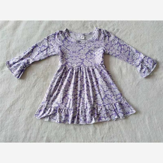 Baby girls lavender flowers ruffle long sleeve dresses