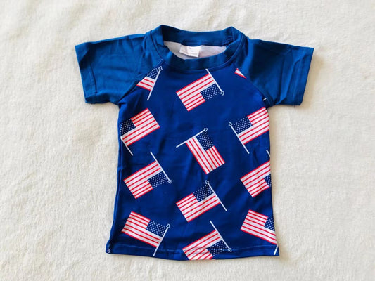 Baby boys 4th of july flag blue shirts