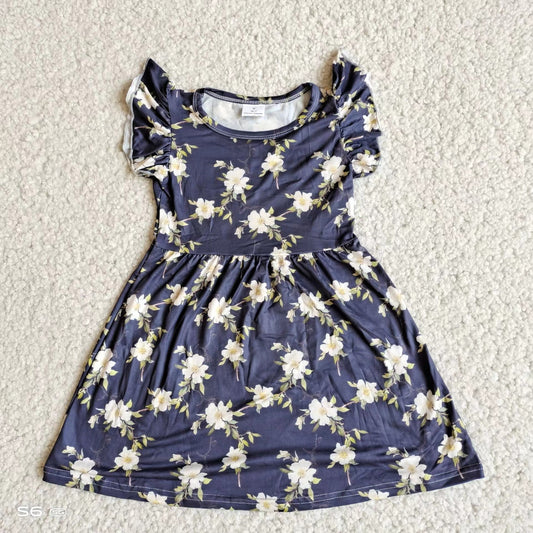 Baby girls navy floral pearl dresses