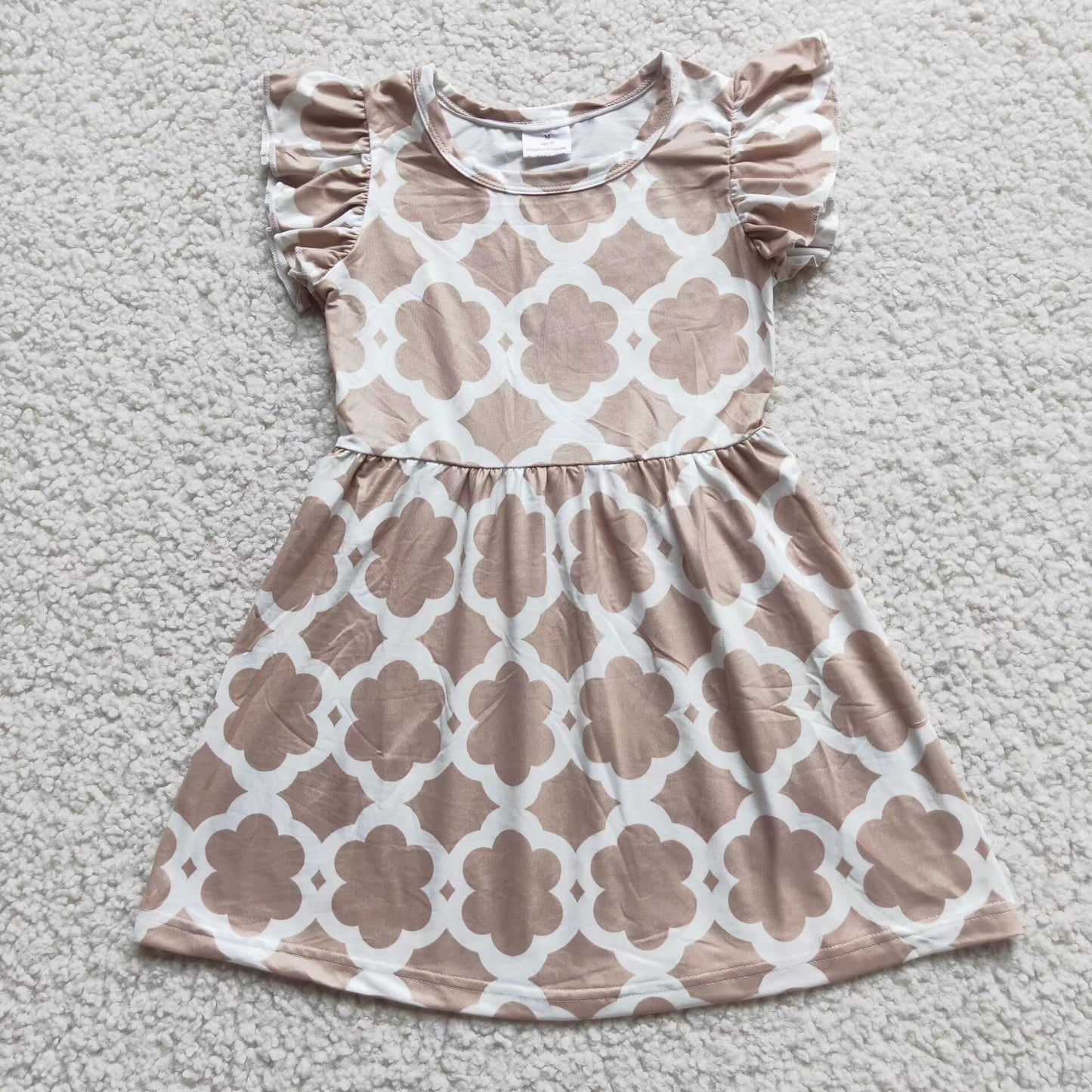 Baby girls Khaki quatrefoil pearl dresses