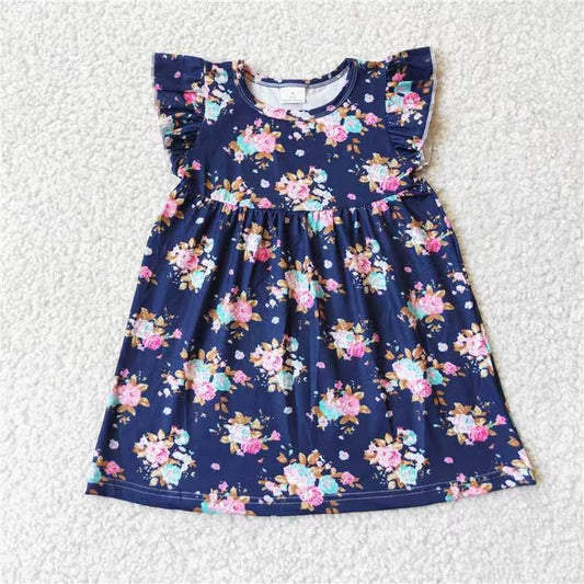 Baby girls Navy floral pearl dresses
