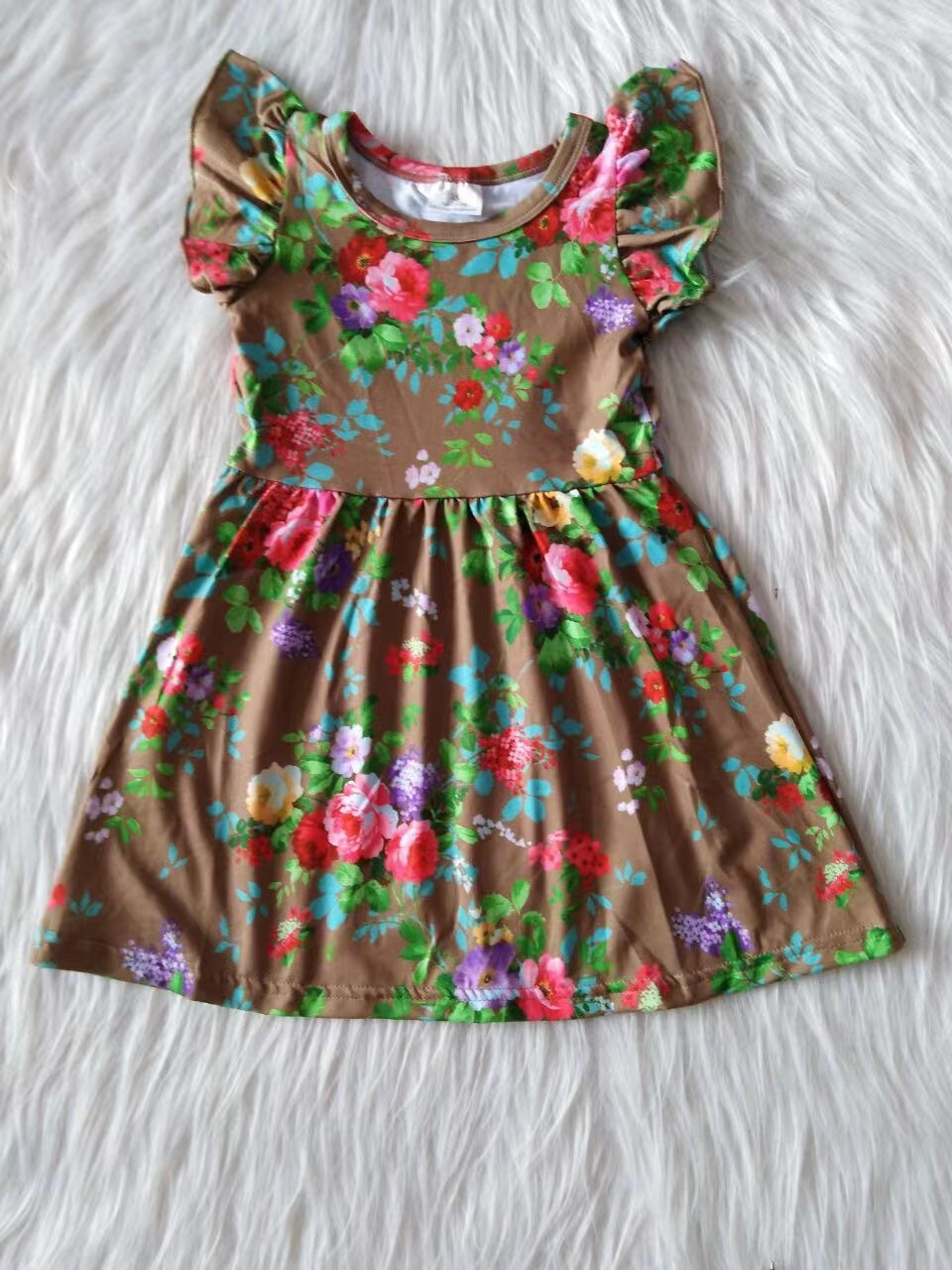 Baby girls brown floral pearl dresses