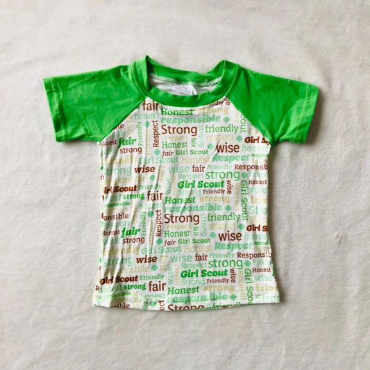 Baby boys green strong words short sleeve raglan shirts