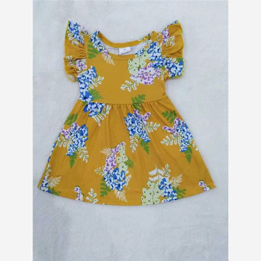 Baby girls mustard floral pearl dresses