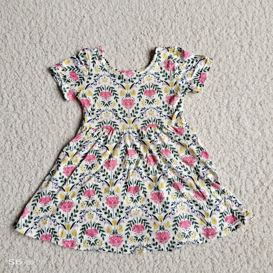 Baby girls summer pink flower twirl dresses