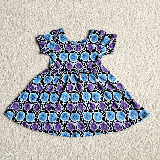 Baby girls summer blue purple rose twirl dresses