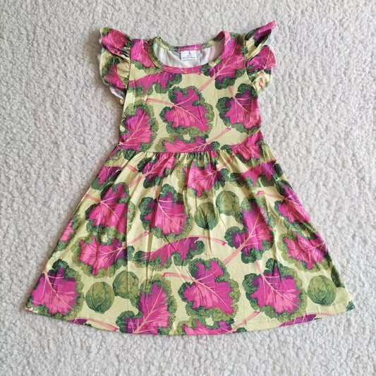Baby girls yellow purple floral pearl dresses