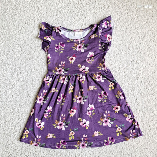 Baby girls purple floral pearl dresses