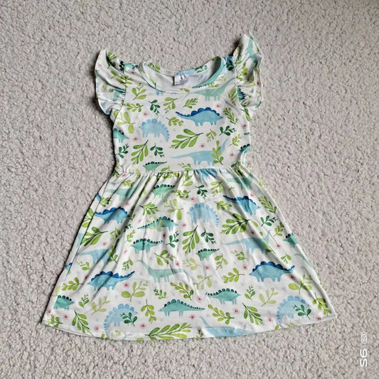 Baby girls Green dinosaur pearl dresses