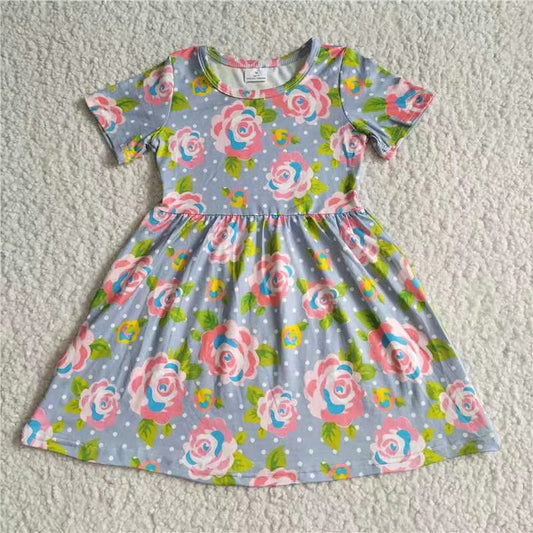 kids baby grey flower short sleeve dresses