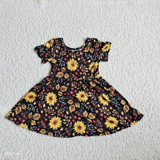 kids baby black sunflower twirl dresses