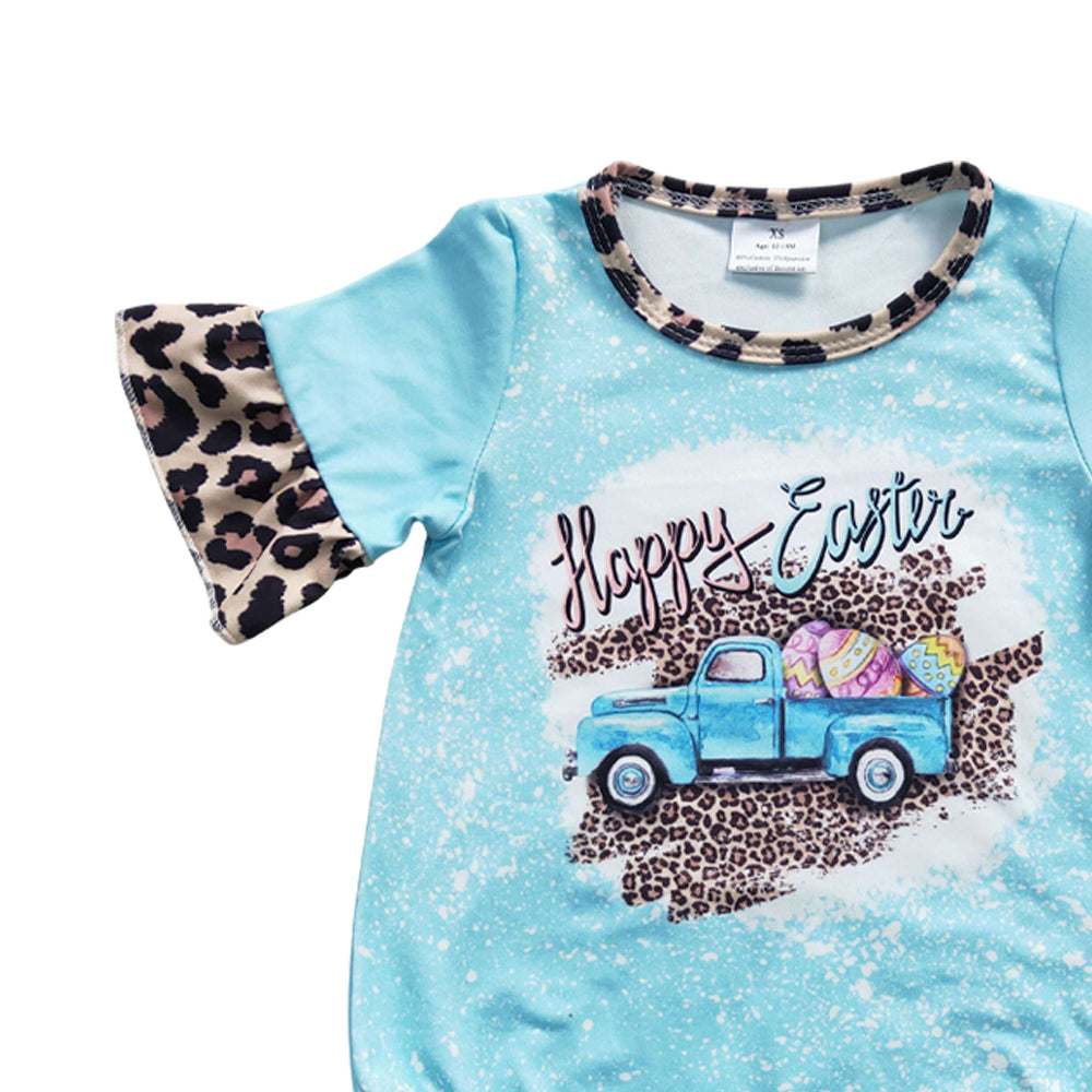 Baby Girls Blue Happy Easter Bunny Rompers