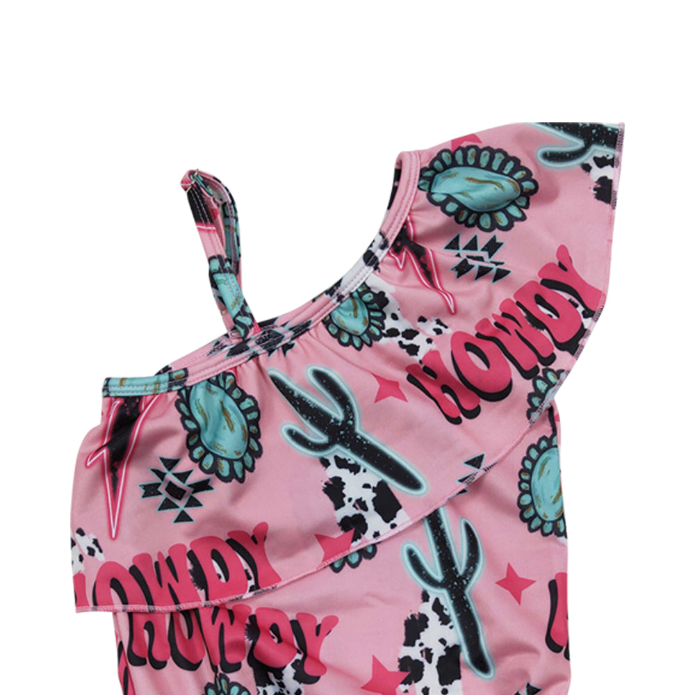 Baby Girls Howdy Turquoise Western One Piece Ruffle Swimsuits Bathing Suits