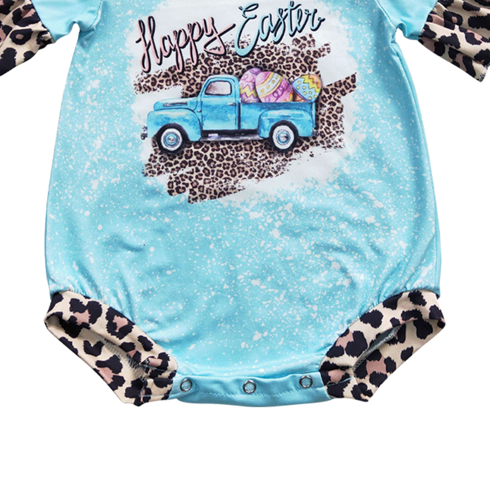 Baby Girls Blue Happy Easter Bunny Rompers