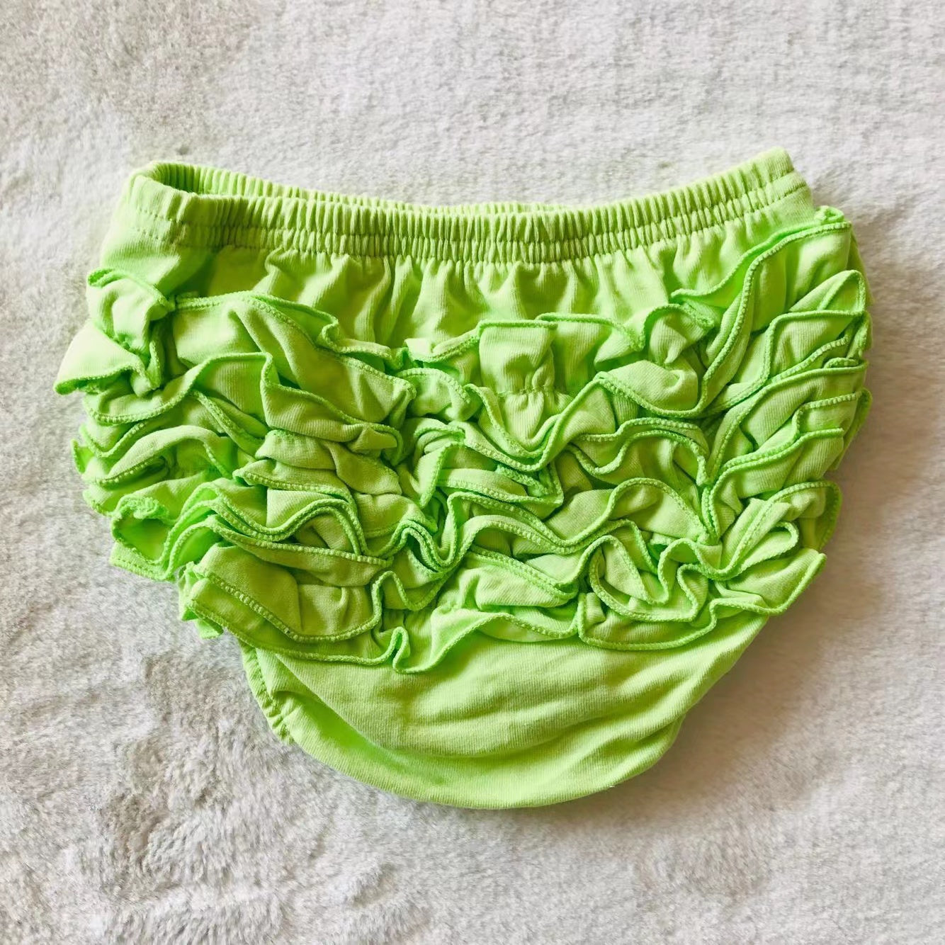 Baby Girls solid color green ruffle bummie bloomers