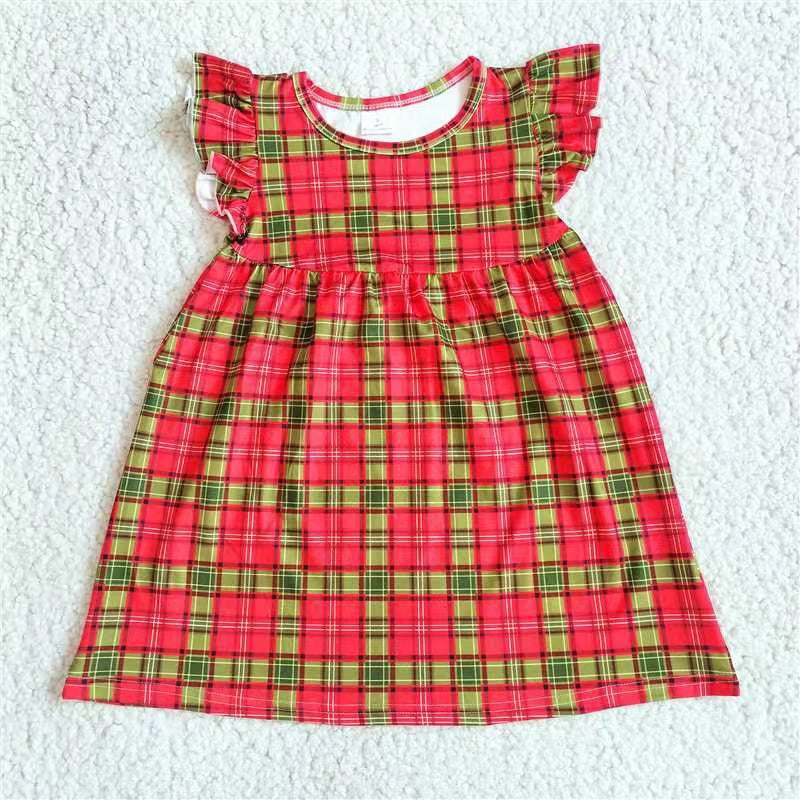 Baby girls red green plaid pearl dresses