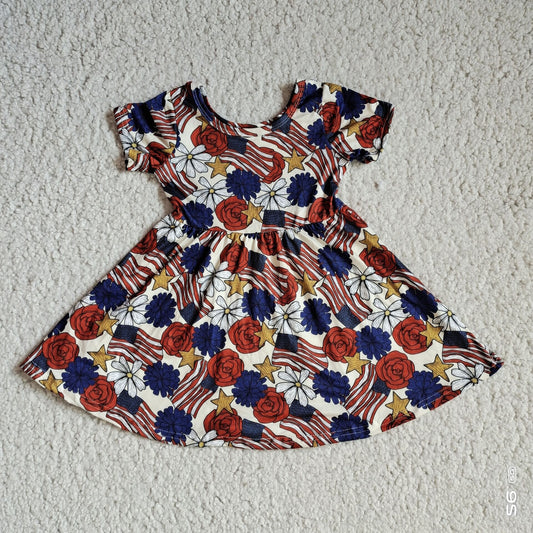 Baby girls red blue floral twirl dresses