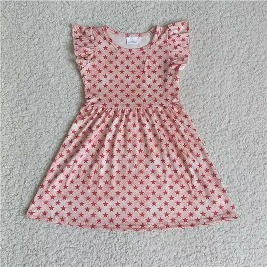 Baby girls pink red star pearl dresses