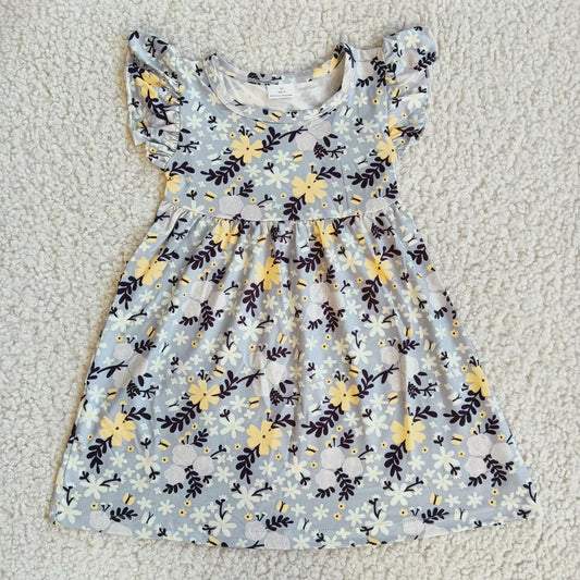 Baby girls grey floral pearl dresses