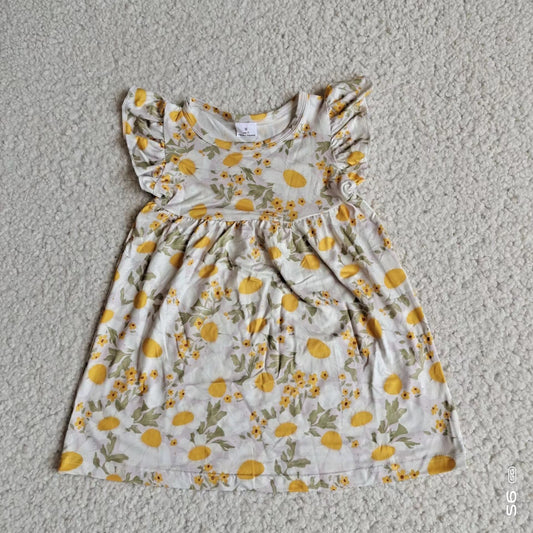 Baby girls yellow floral pearl dresses