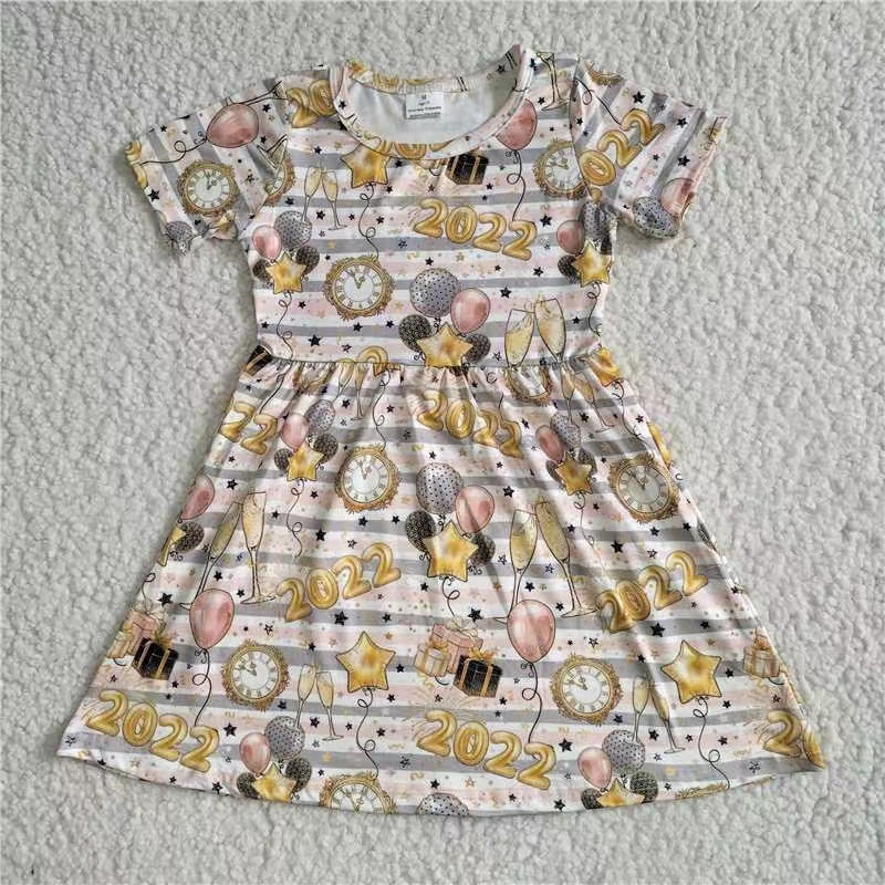 kids baby new year 2022 short sleeve dresses