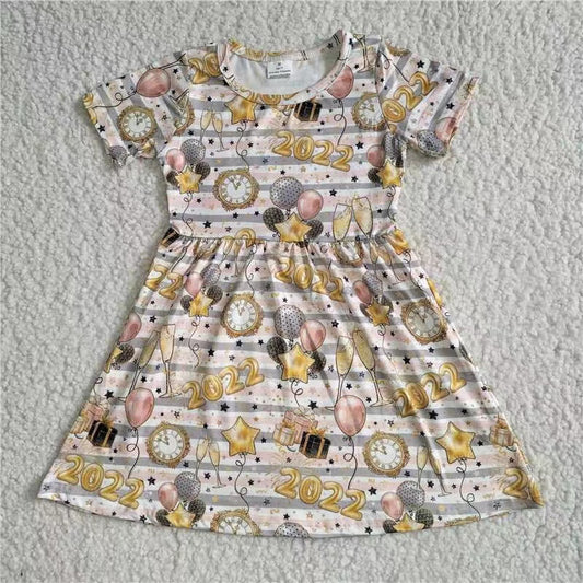 kids baby new year 2022 short sleeve dresses