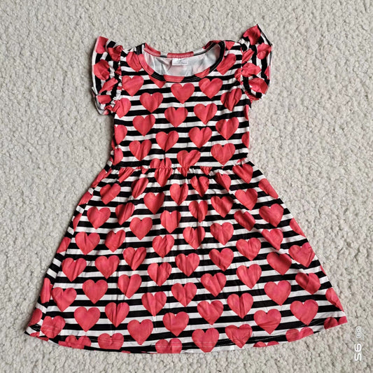 Baby girls red heart stripe pearl dresses