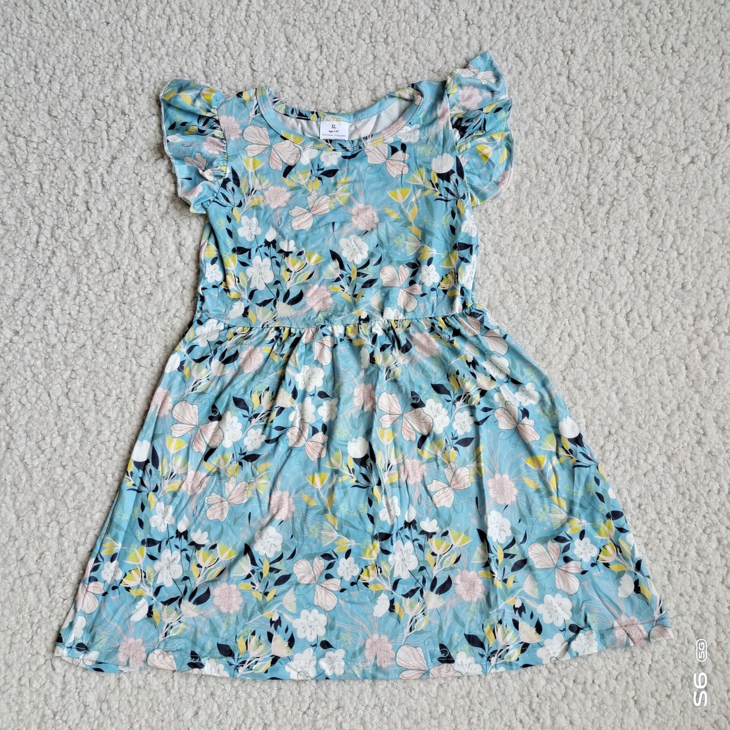 Baby girls blue floral pearl dresses