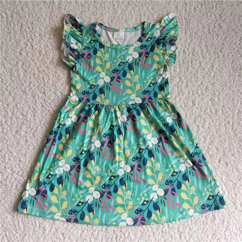 Baby girls green floral pearl dresses