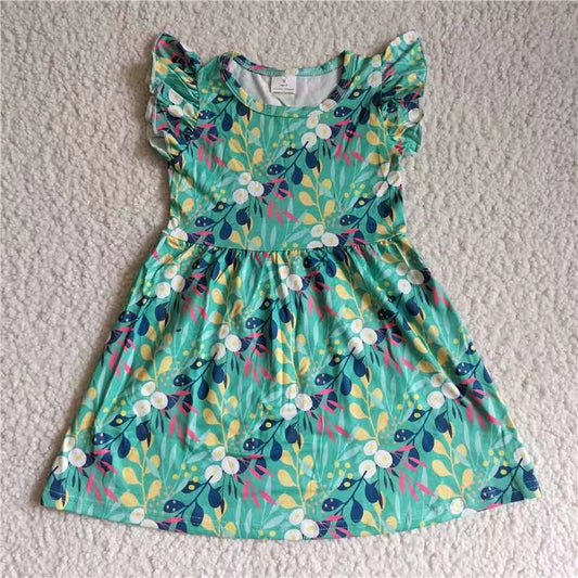 Baby girls green floral pearl dresses