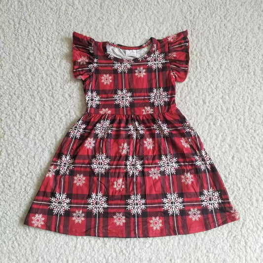 Baby girls Christmas red plaid snowflake pearl dresses