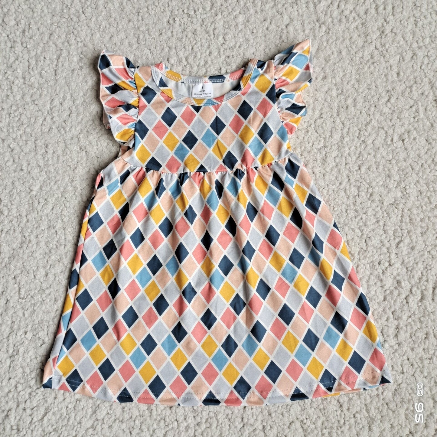 Baby girls orange yellow plaid pearl dresses