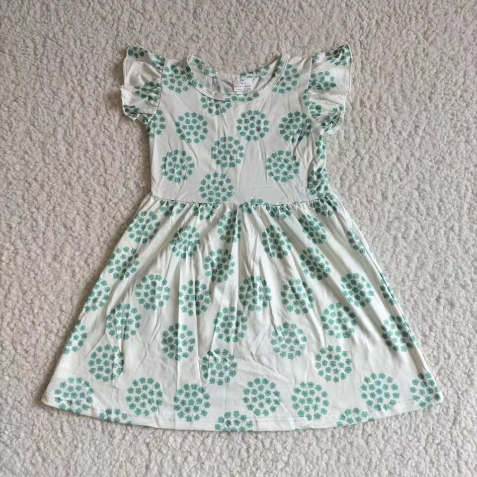 Baby girls white green flower circle pearl dresses