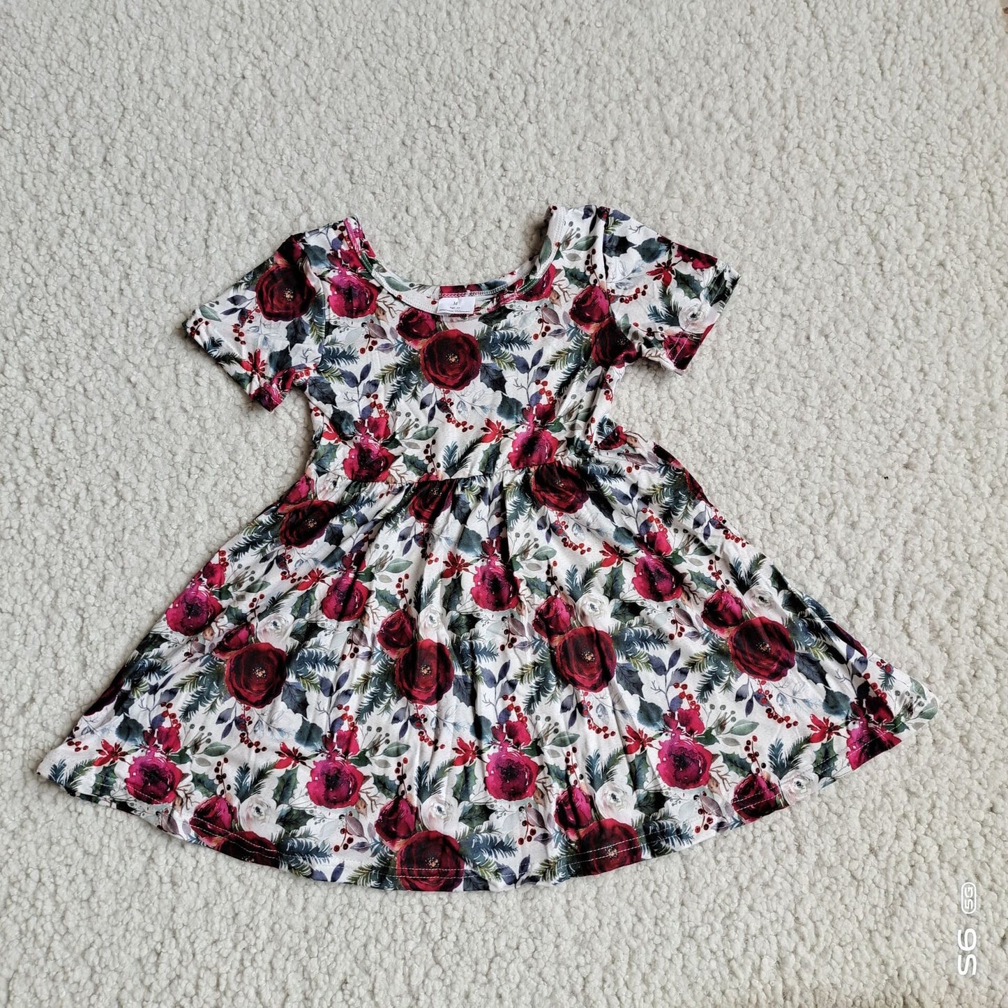 Baby girls red flower twirl dresses