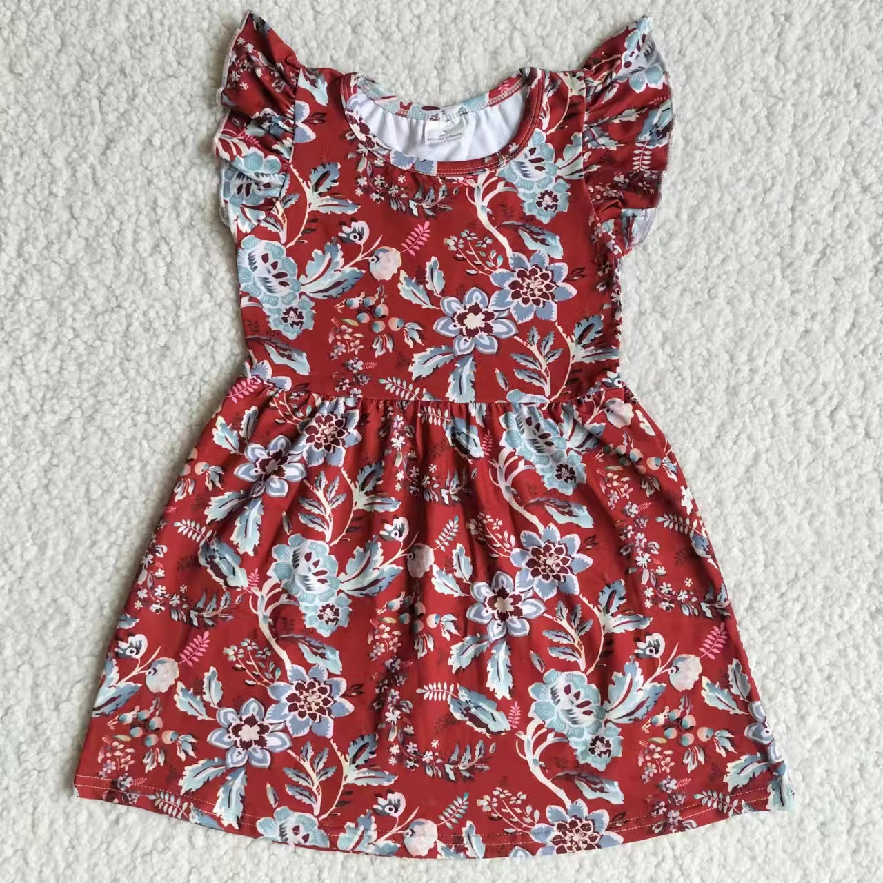 Baby girls rust floral pearl dresses