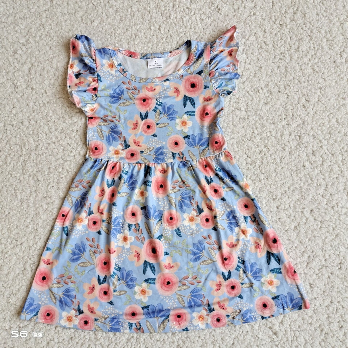 Baby girls blue floral pearl dresses