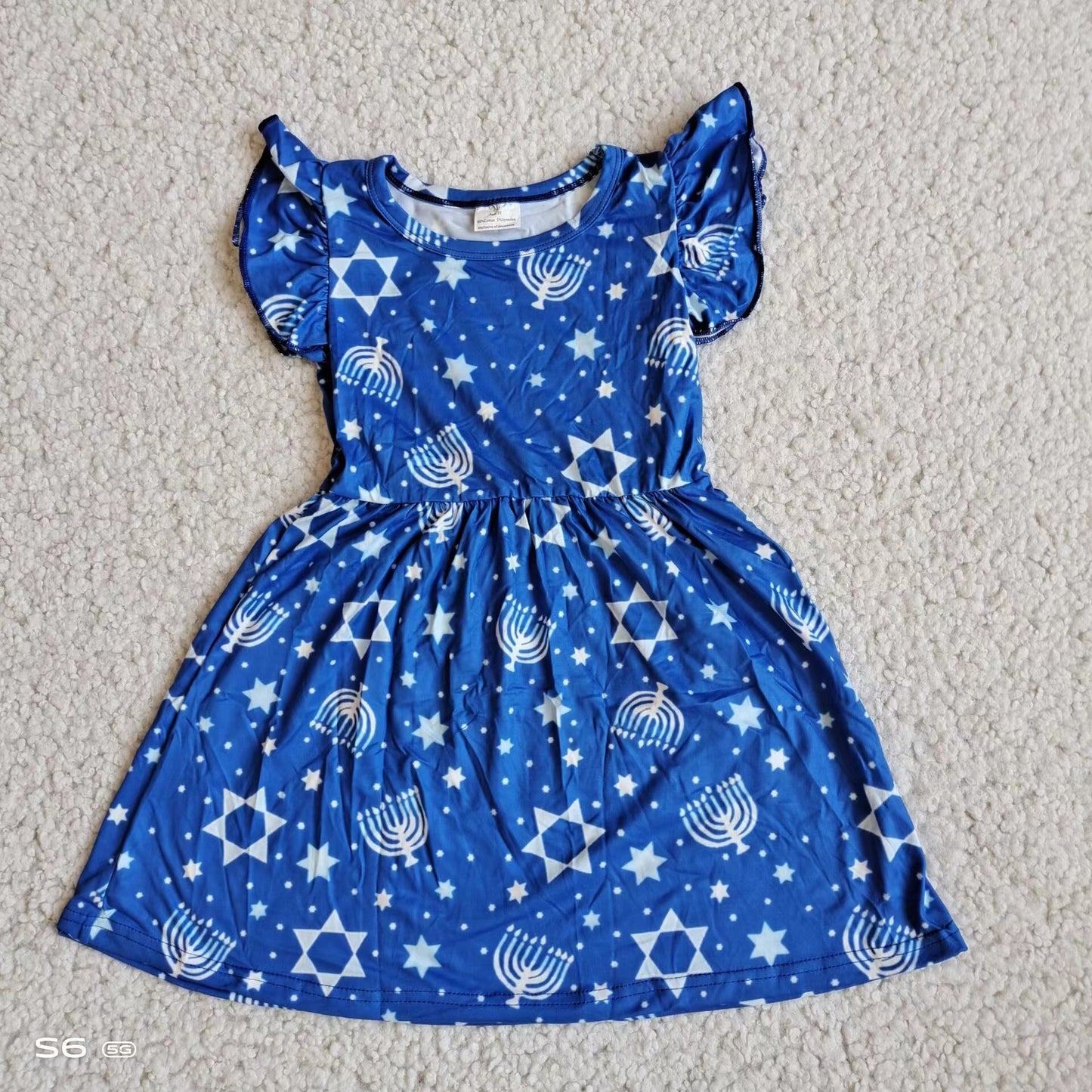 Baby girls blue print pearl dresses