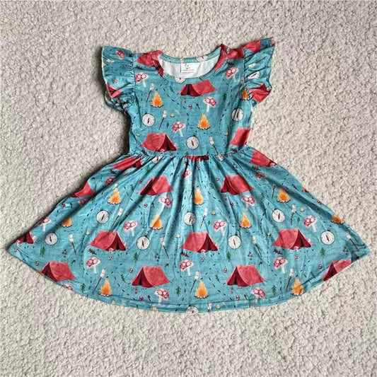 Baby girls green print pearl dresses