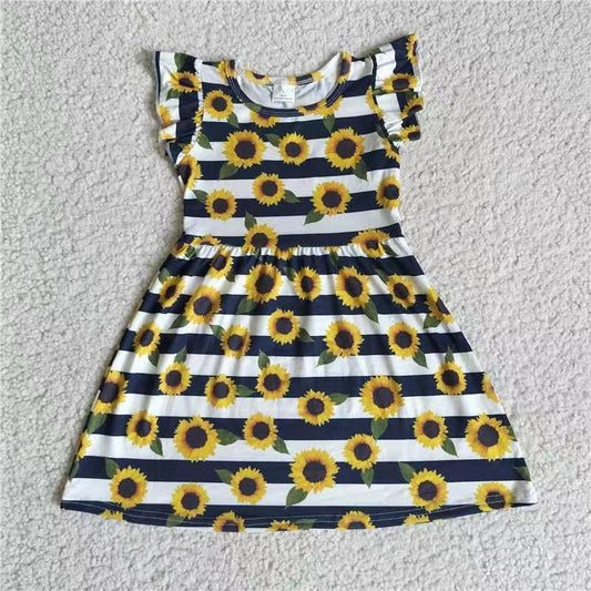 Baby girls sunflower stripe pearl dresses