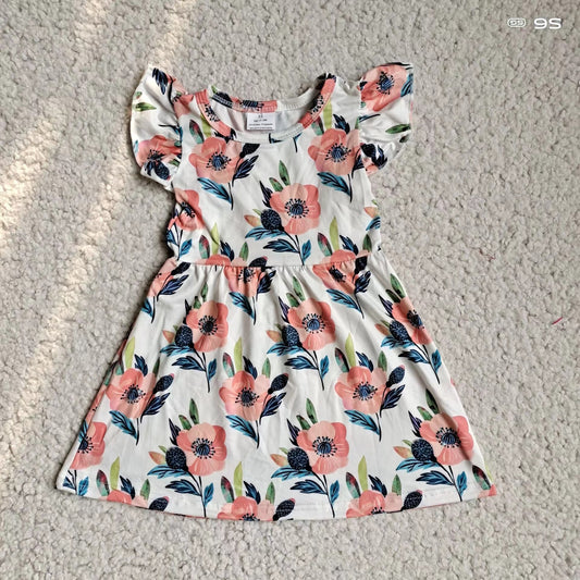 Baby girls white navy floral pearl dresses